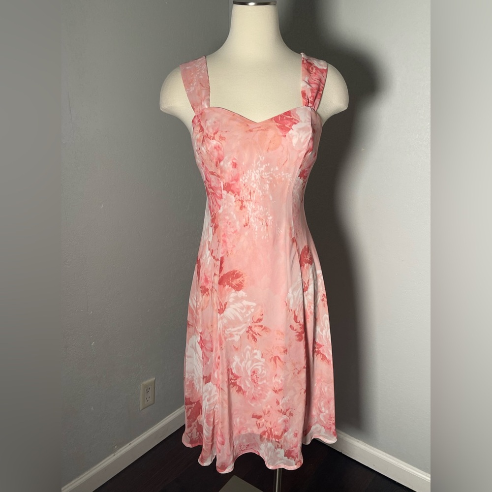Connected Apparel Pink Floral Strapless Midi Dress